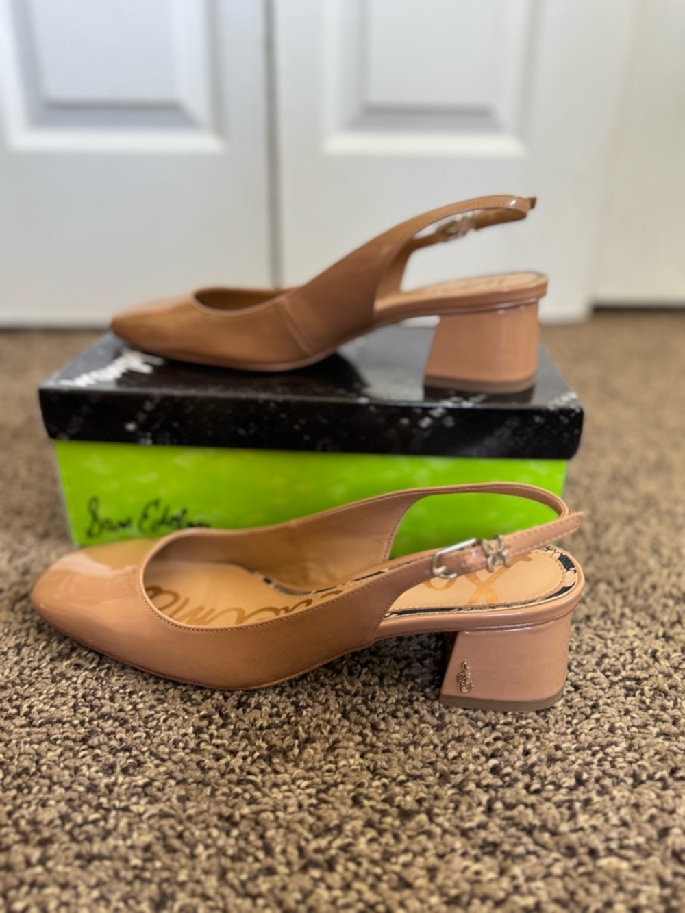 Sam Edelman Tan Slingback Block Heel Pumps